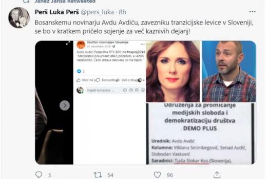 BH novinari: Protestno pismo premijeru Slovenije zbog Twitter objave o Avdi Avdiću