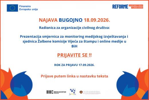 Prezentacija smjernica za monitoring medijskog izvještavanja i sjednica Žalbene komisije Vijeća za štampu i online medije u BiH