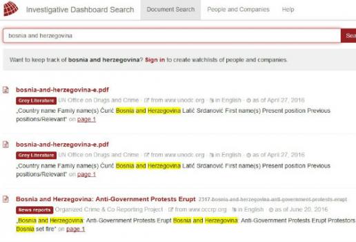 OCCRP-ov pretraživač za novinare - ID Search